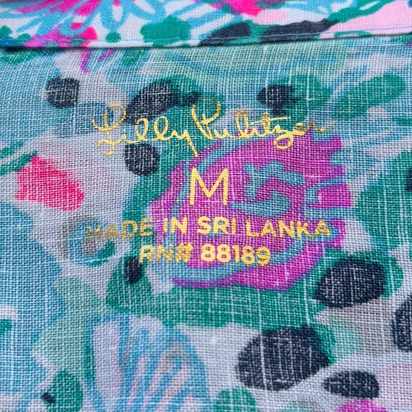 Lilly Pulitzer Sea View Linen Button Down Top In Multi Dive Bar, Size M - Picture 14 of 16